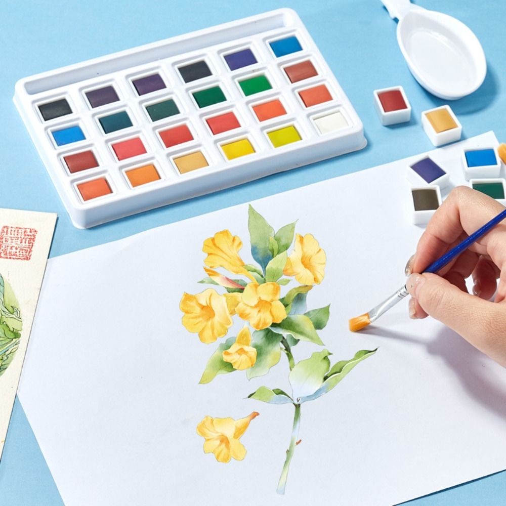 مجموعة ألوان مائية محمولة، ألو - مراجعة Watercolor Paint Set Solid Pigment وسعره